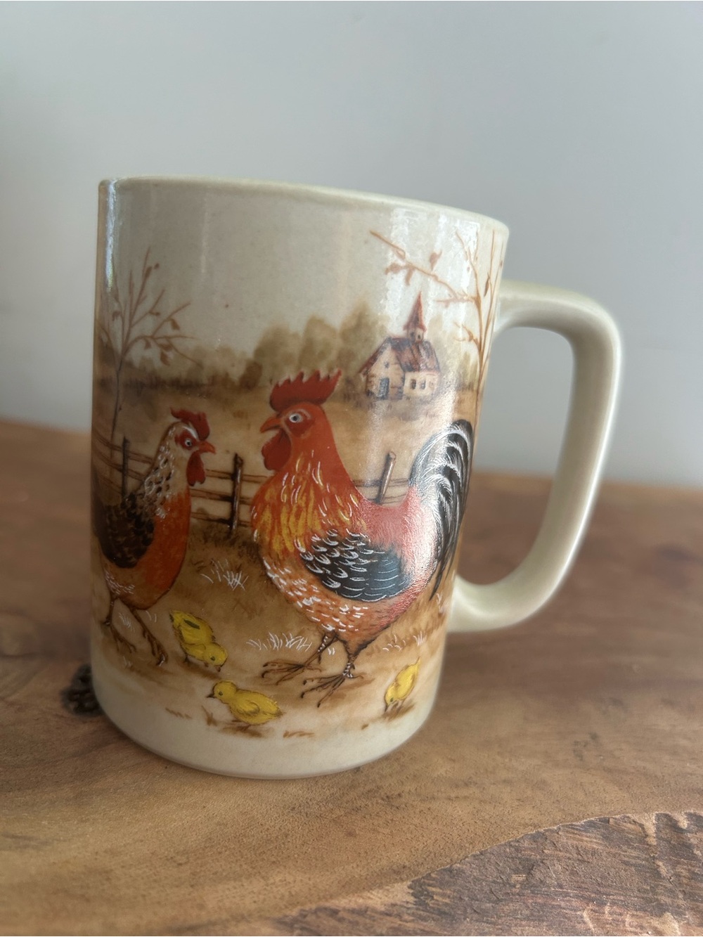 Otagiri Rooster Chicken Hen Coffee Mug Cup Farm Barn Speckled Brown Japan VTG